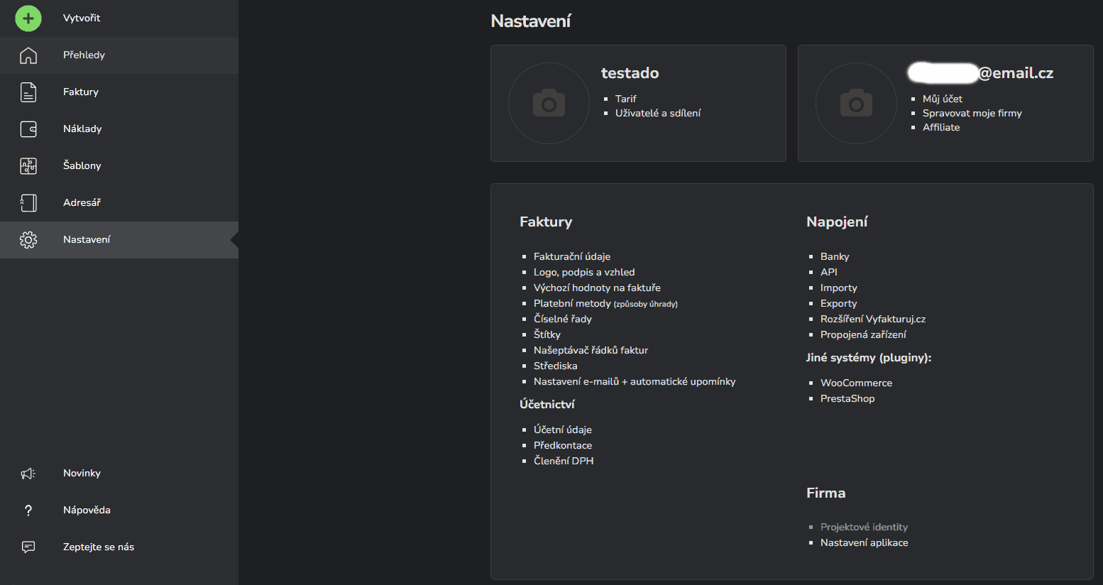 vyfakturuj menu