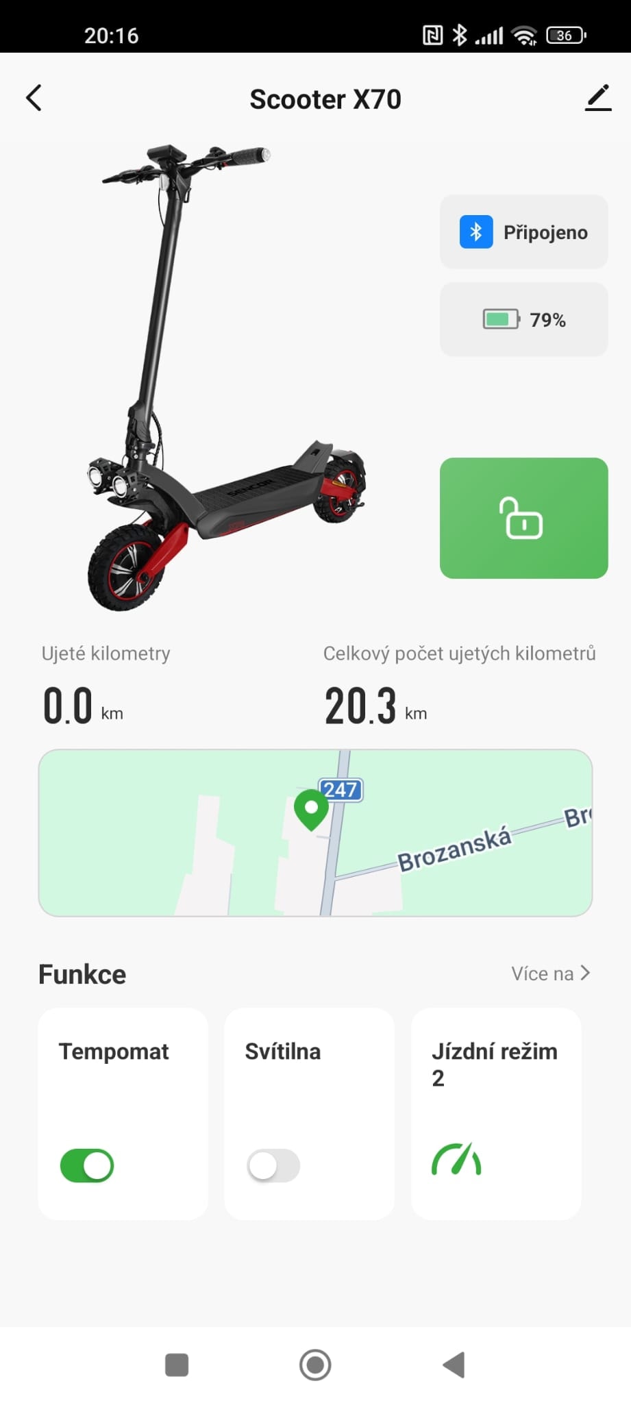 aplikace sencor home, koloběžka scooter x70, recenze testado