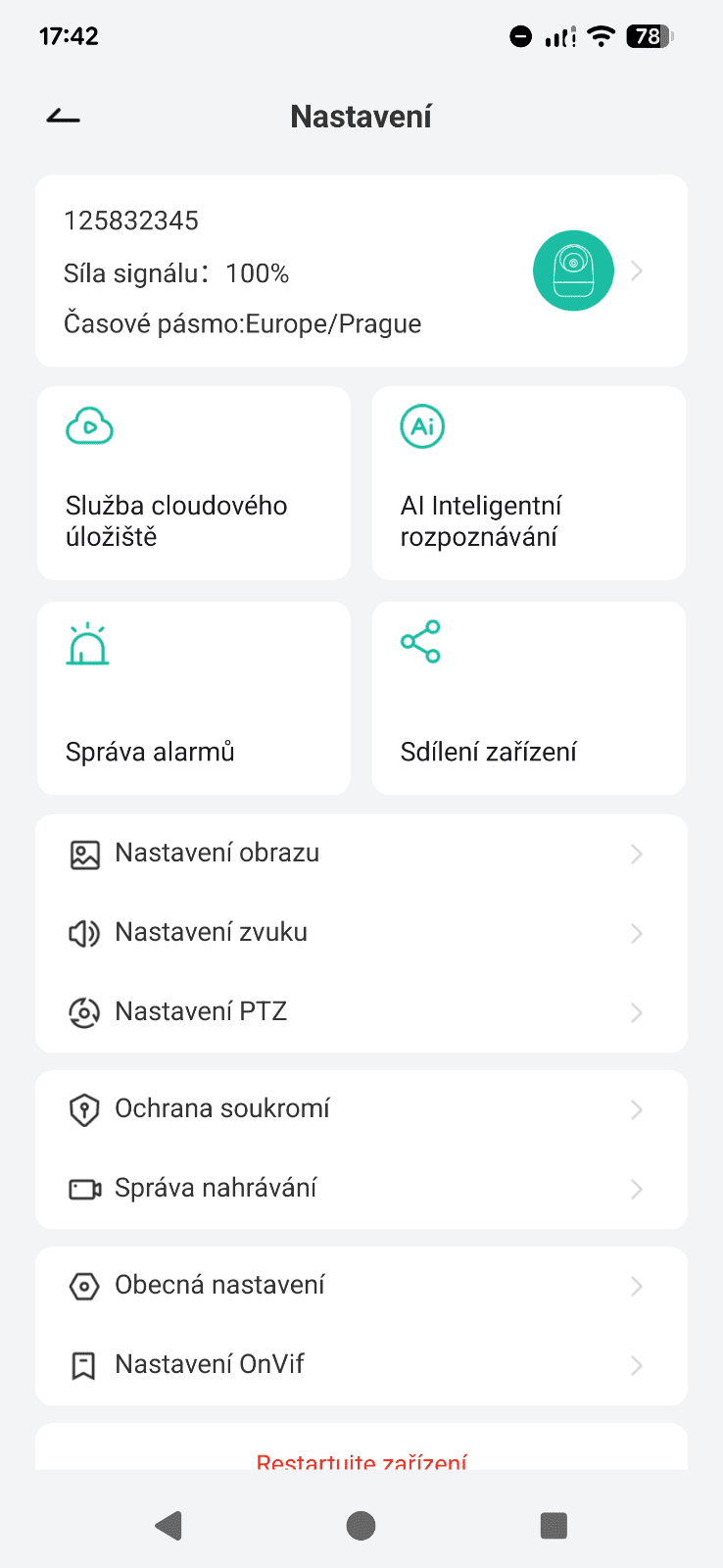 Aerium Zooma 25F menu