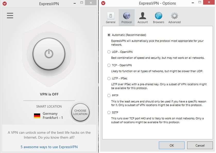 ExpressVPN menu