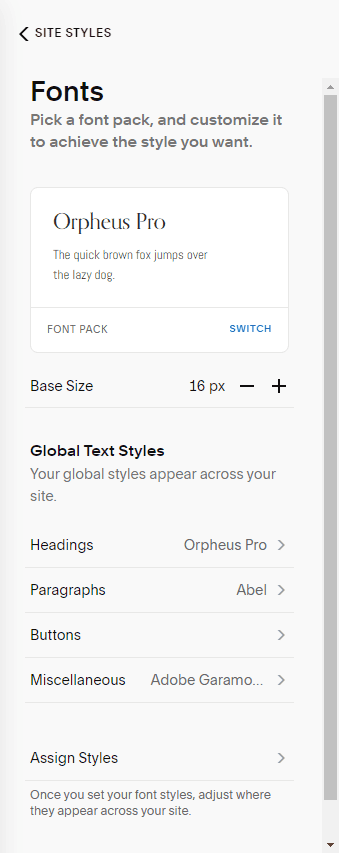 squarespace menu nastavení vzhledu