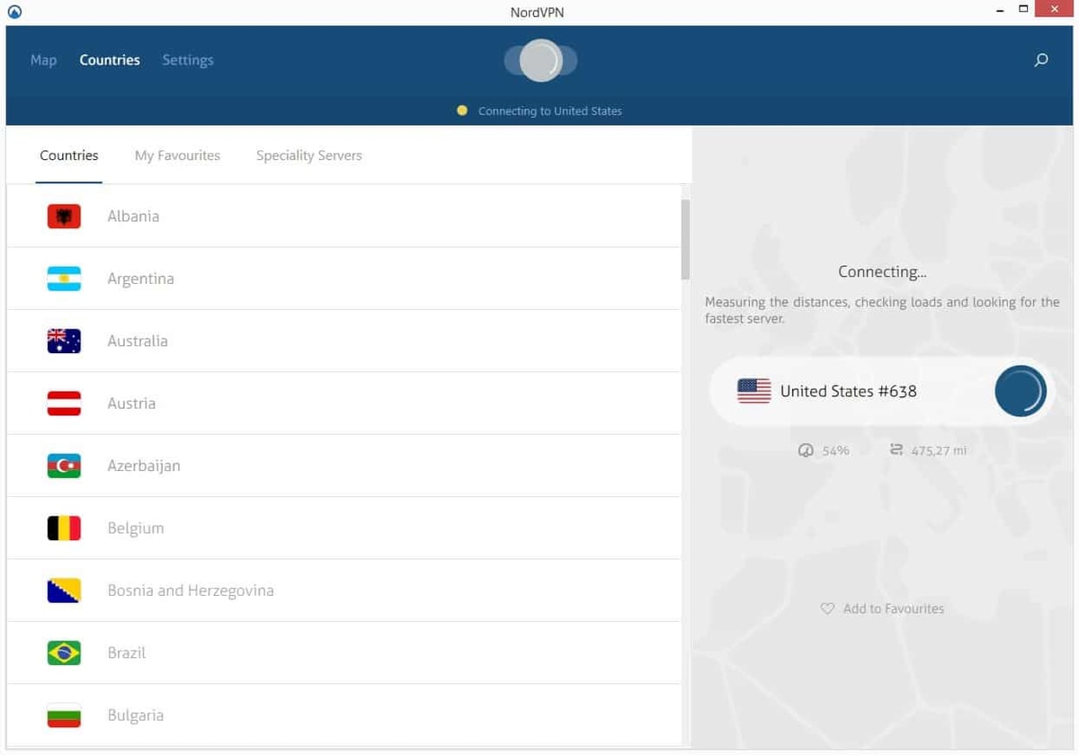 NordVPN menu