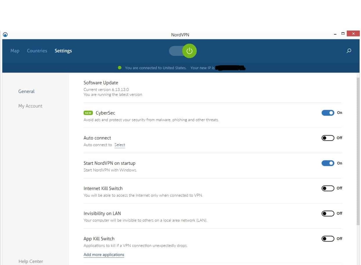 NordVPN menu