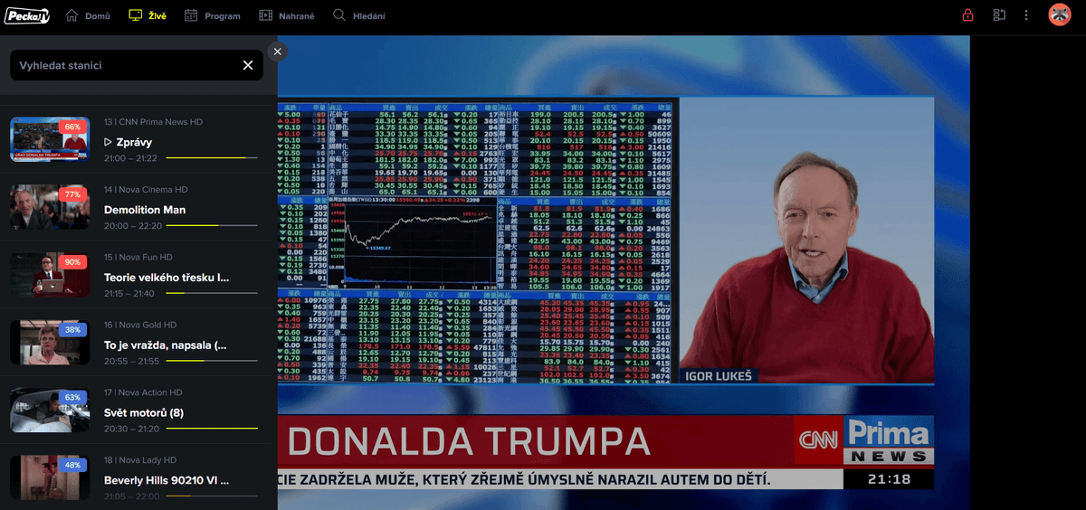 pecka tv menu ovládání