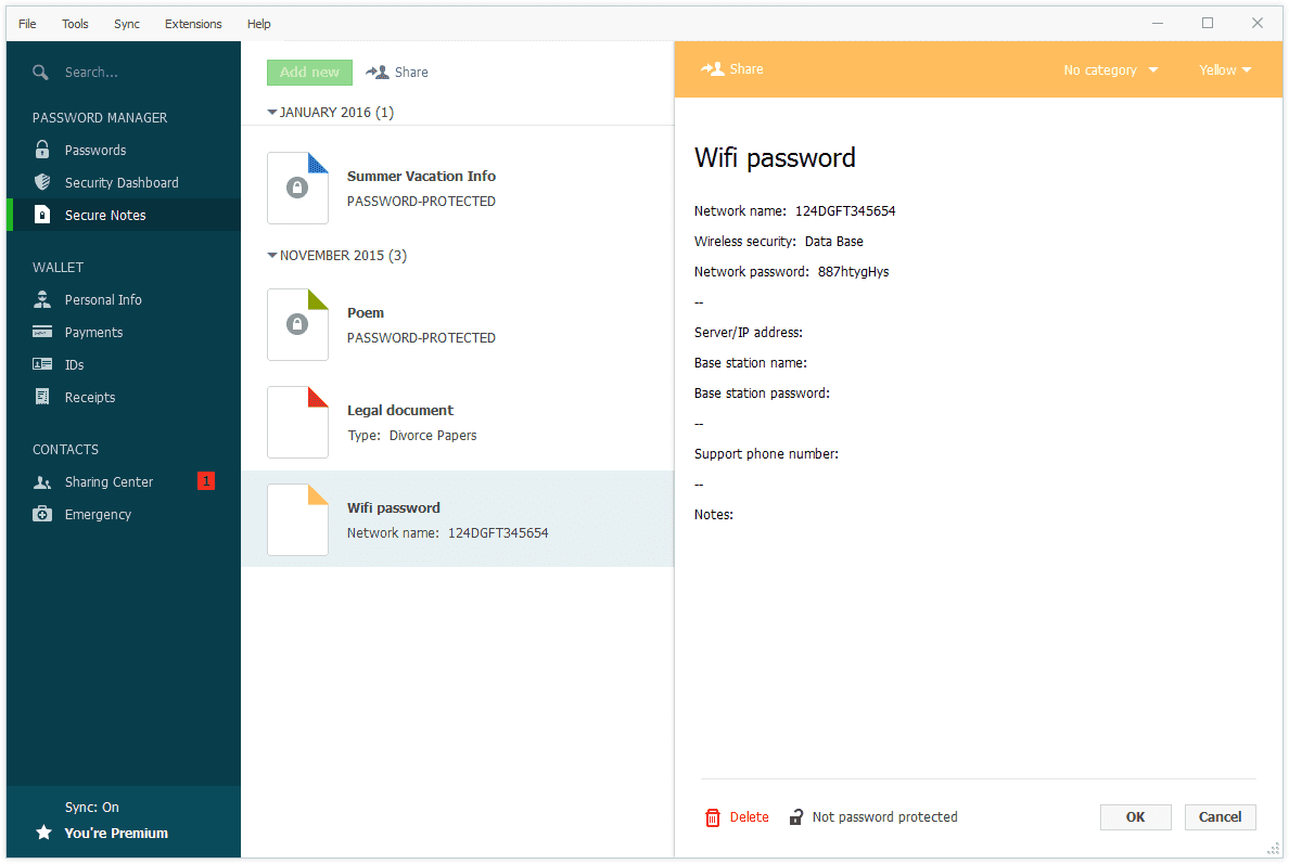 Dashlane ukládání informací