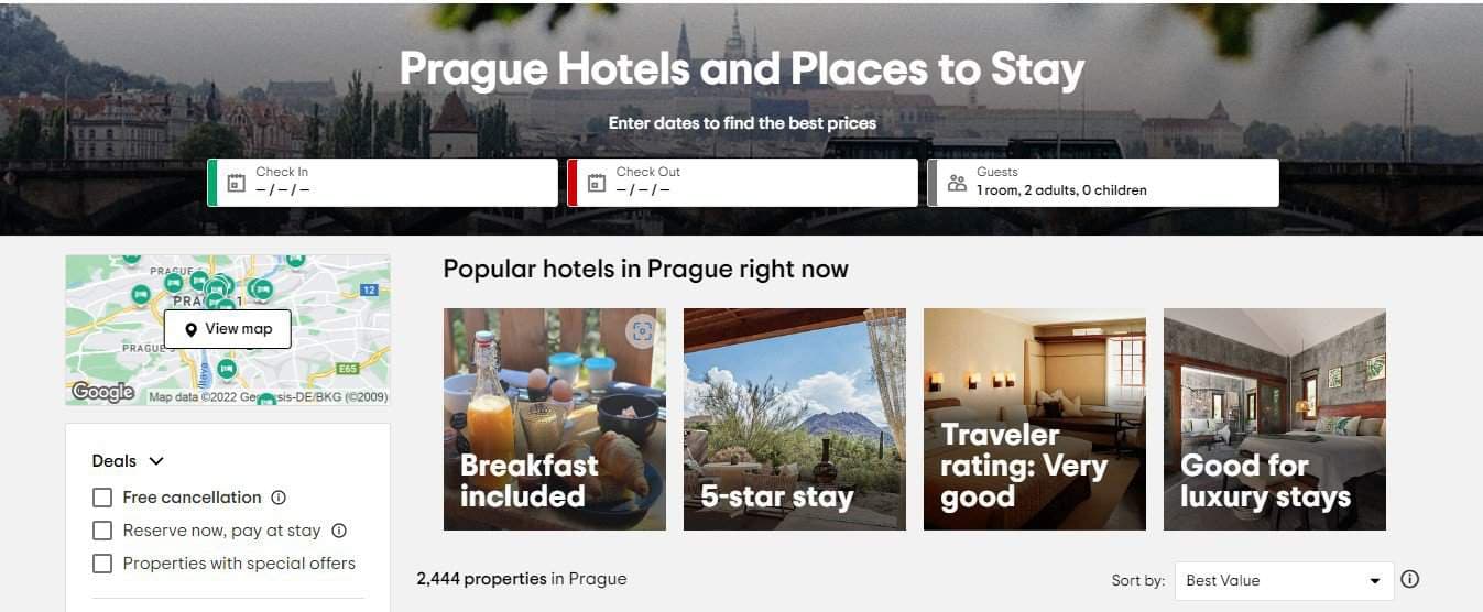 Vyhledáváme pobyt pomocí rezervačního portálu na ubytování Tripadvisor.