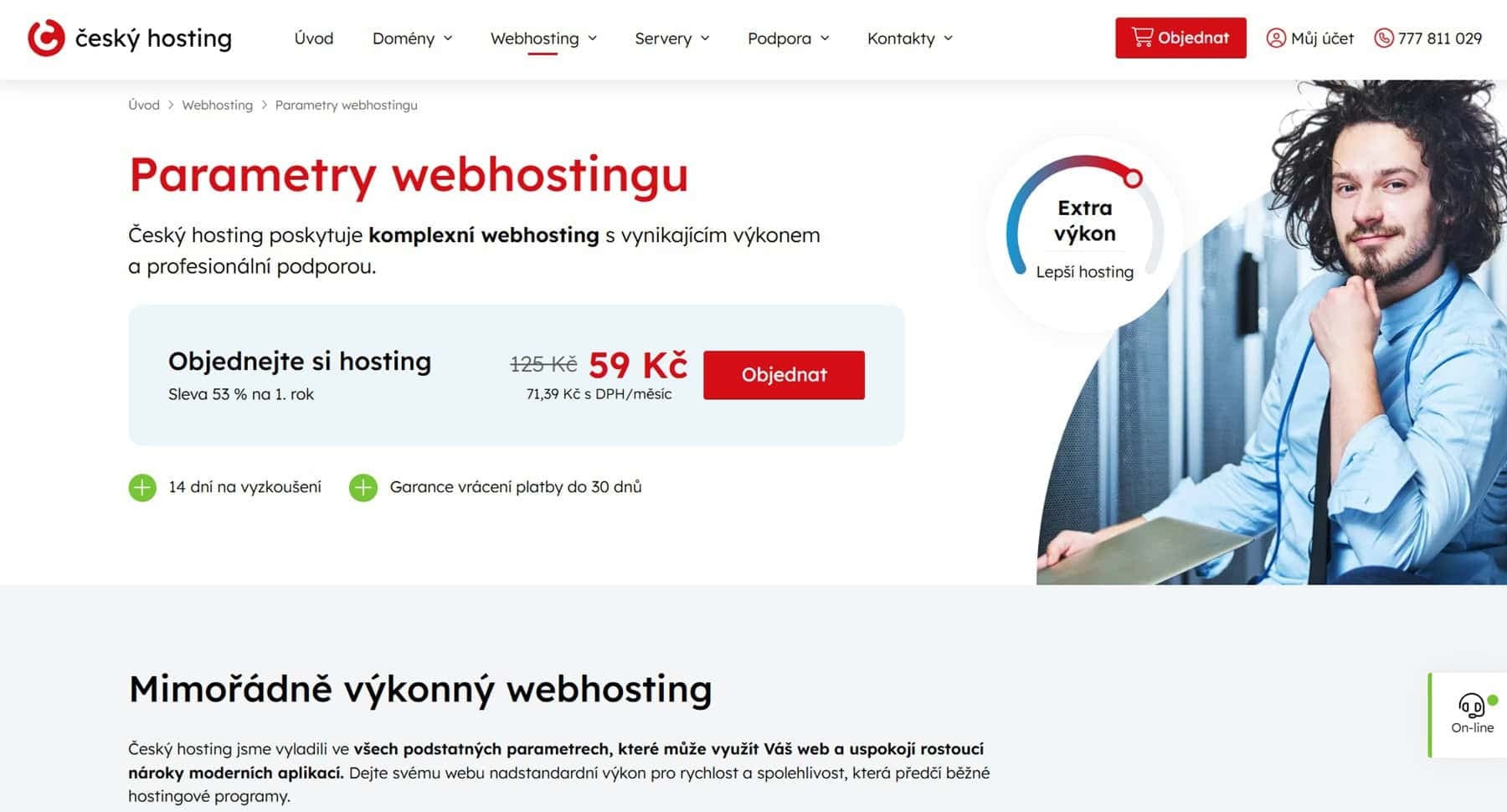 Parametry - webhosting český hosting01