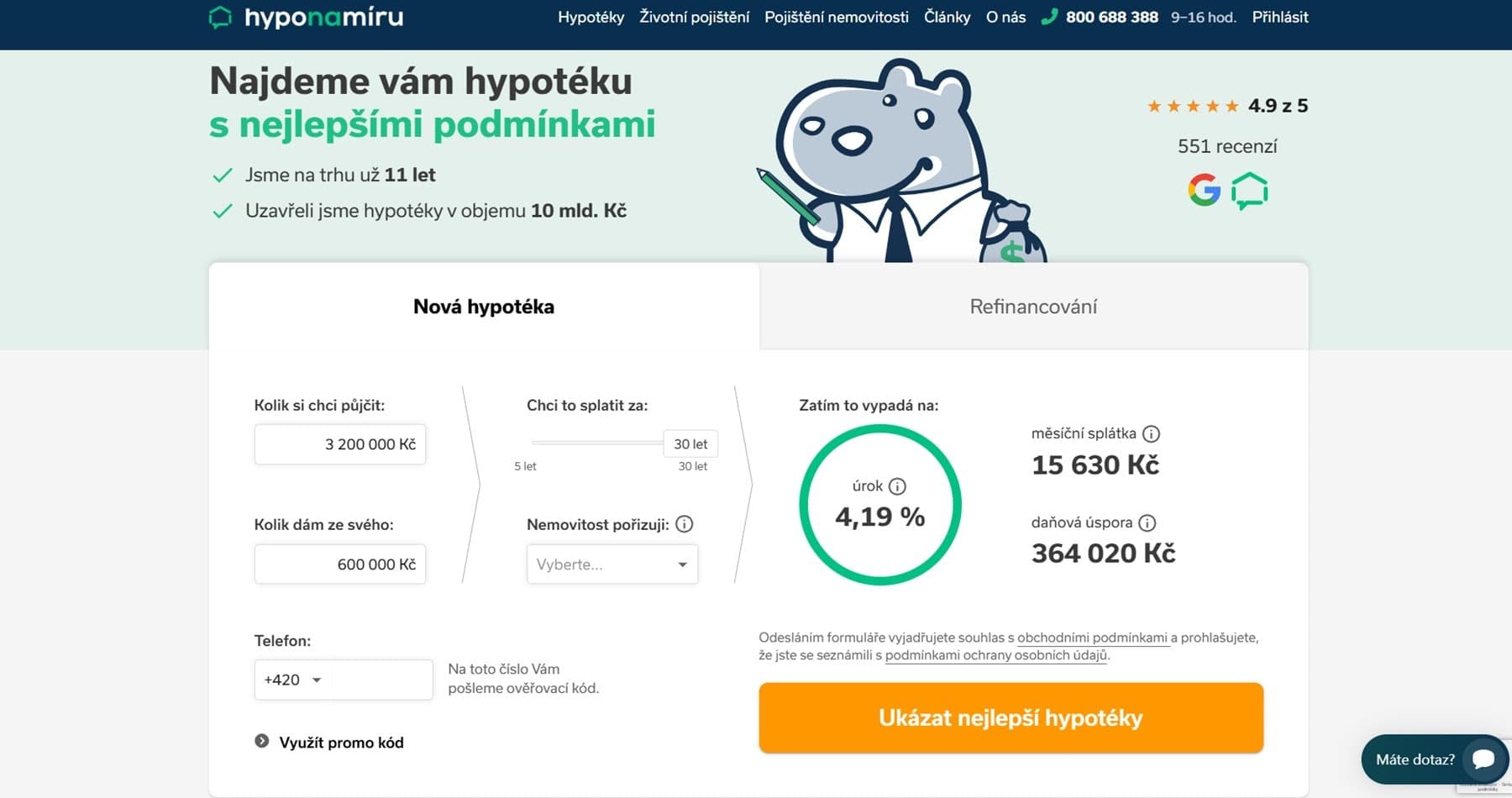 Přehlednost webu - recenze srovnávače hyponamíru.cz