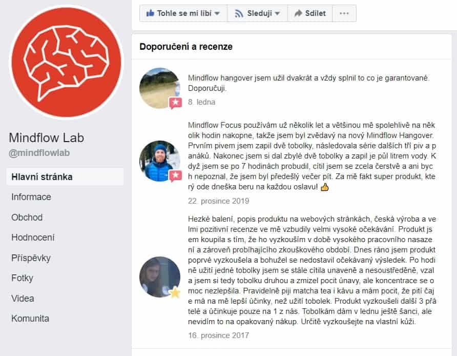 recenze Mindflow na Facebooku