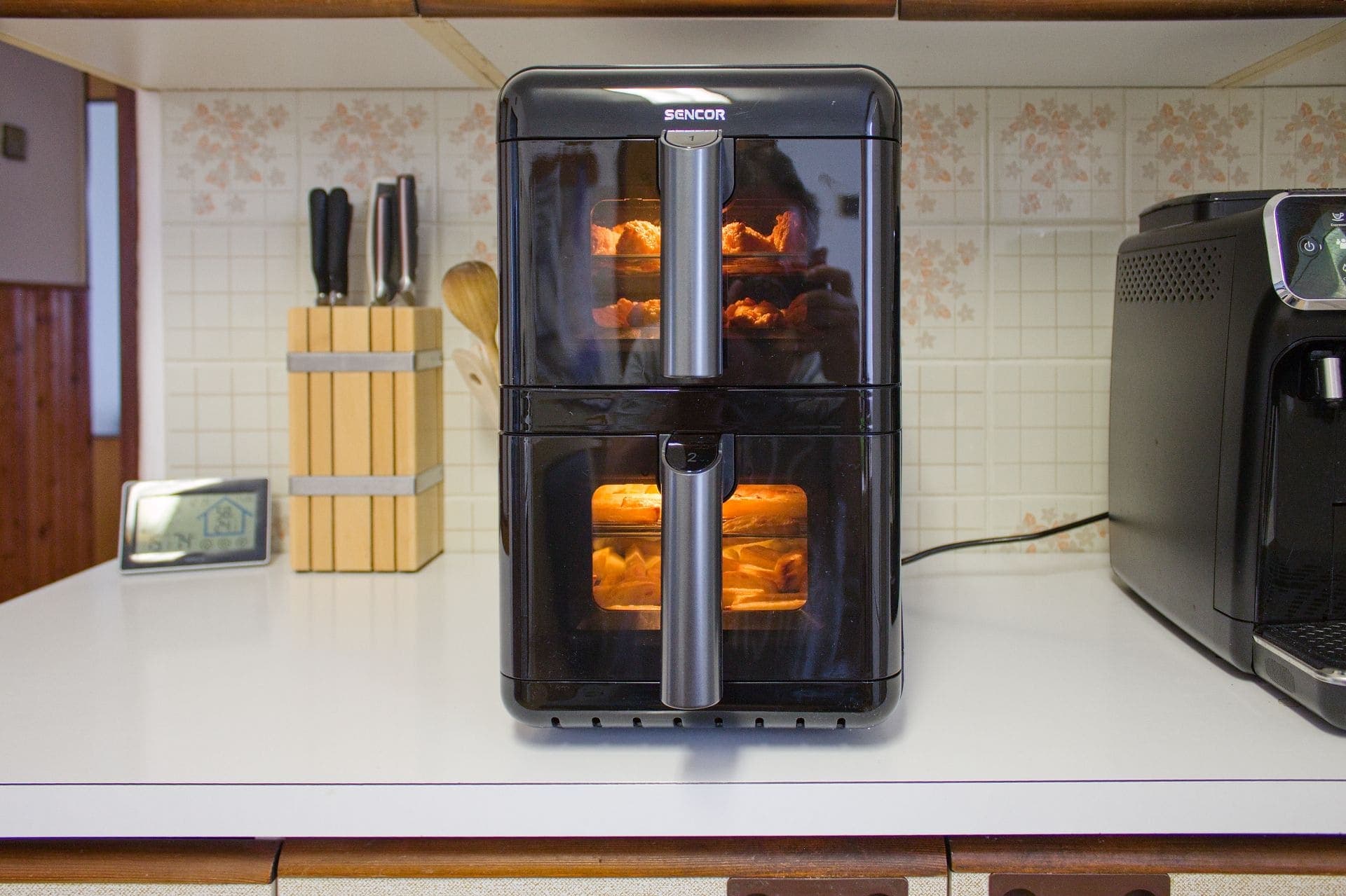 duální horkovzdušná fritéza SENCOR SFR 1250BK, Testado recenze, synchronizované pečení