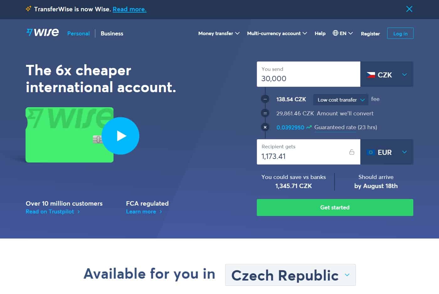 Wise online směnárna homepage